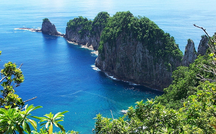 Земя, брегова линия, Американска Самоа, океан, скала, море, HD тапет
