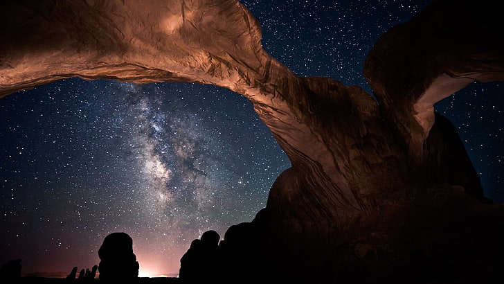 Delicate Arch, Utah, stars, rock, sky, nature, space, HD wallpaper