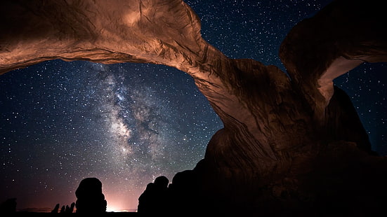 Деликатна арка, Юта, звезди, скала, небе, природа, космос, HD тапет HD wallpaper