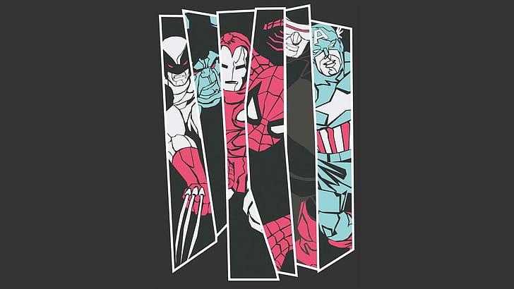 Marvel superhéroes, pintura de personajes de Marvel, cómics, 1920x1080, Iron Man, Spider-Man, Capitán América, Marvel, Wolverine, Fondo de pantalla HD