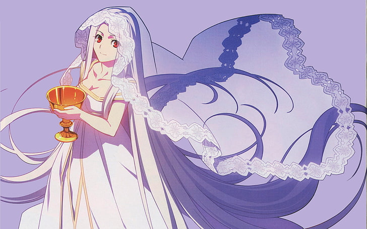 female anime character wearing dress wallpaper, Fate Series, cleavage, Irisviel von Einzbern, HD wallpaper