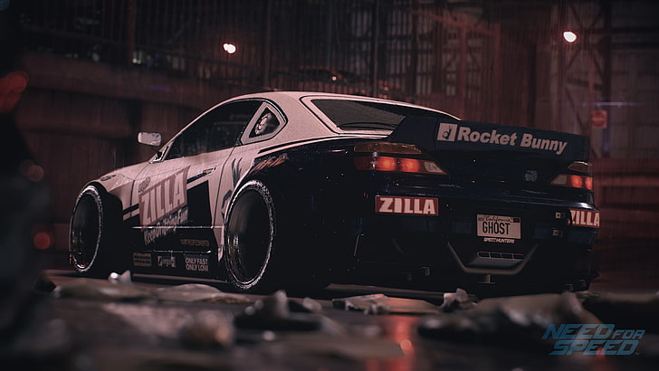 black and white Rocket Bunny Nissan Silvia S15 coupe, tuning, S15, Silvia, Nissan, Need For Speed 2015, HD wallpaper