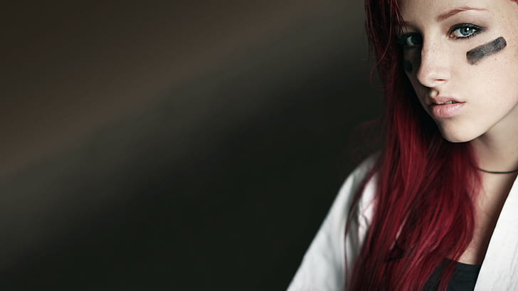 sofia wilhelmina redhead face paint black clothing jacket simple background, HD wallpaper