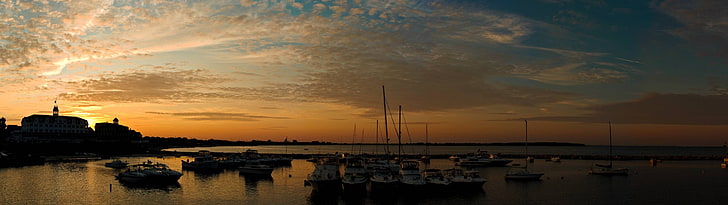 graues Boot, Landschaft, Himmel, Wolken, Boot, Horizont, HD-Hintergrundbild