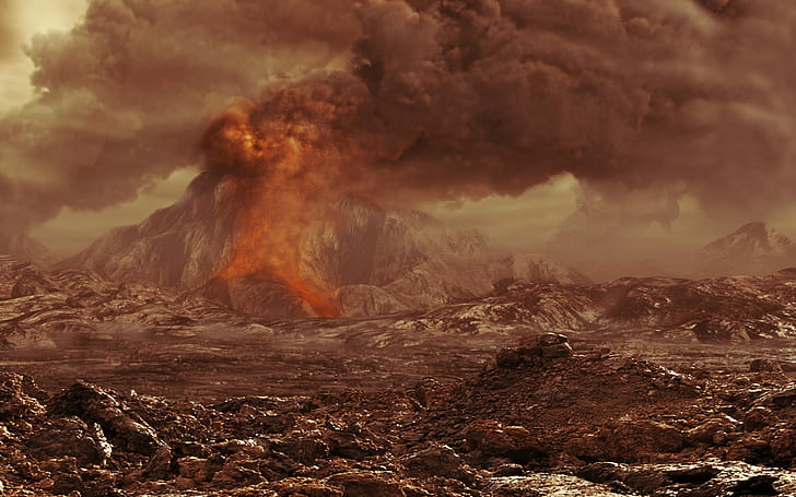 apocalypse, Chaos, death, destruction, landscapes, smoke, Venus, volcanoes, HD wallpaper
