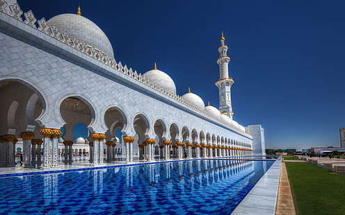 Голямата джамия Шейх Зайед в Абу Даби, столица на Обединените арабски емирства, основно място за поклонение в страната Desktop Hd Wallpaper 5200 × 3250, HD тапет HD wallpaper
