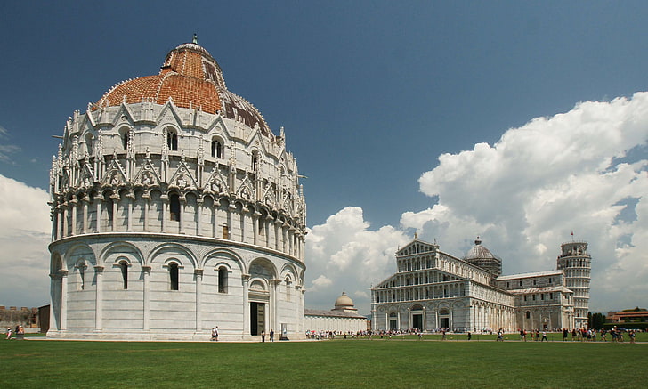 architecture, buildings, city, dome, historic, italy, landmark, leaning tower of pisa, medieval, outdoors, piazza dei miracoli, pisa, tourist attraction, tower, tuscany, HD wallpaper