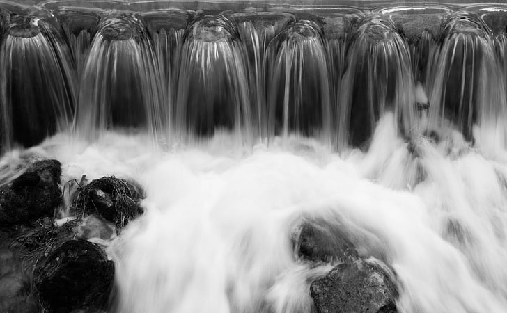 Waterfall Black And White, Black and White, Waterfalls, acqua, bianconero, dolomiti, HD wallpaper