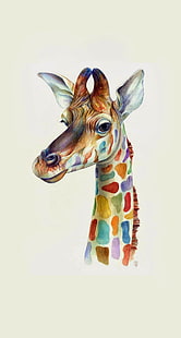 digital art, animals, simple background, illustration, giraffes, colorful, HD wallpaper HD wallpaper