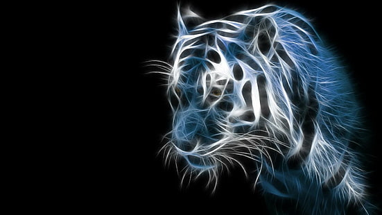 neon, tiger, black, blue, animals, HD wallpaper HD wallpaper