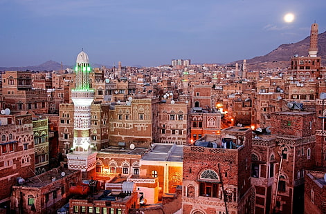 Cidades, Sanaa, Arábia, Minarete, Iêmen, HD papel de parede HD wallpaper