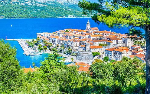 Pulau Korcula Di Laut Adriatik Kroasia Foto Udara 1920 × 1200, Wallpaper HD HD wallpaper