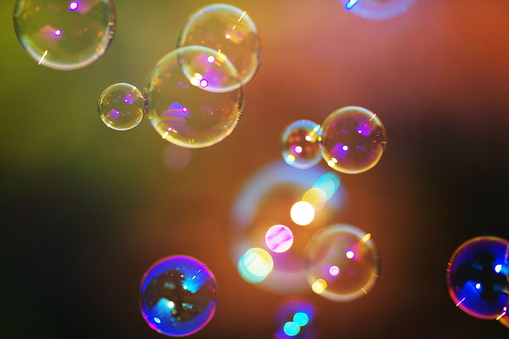 assorted-color bubbles, abstraction, shiny, red, bubbles, HD wallpaper
