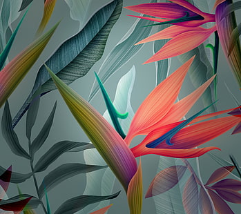 papier peint graphite floral vert et rouge, feuilles, Huawei Mate 10, Stock, HD, Fond d'écran HD HD wallpaper