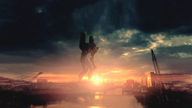 illustrazione di robot, scena di film di fantascienza, EVA Unit 01, Neon Genesis Evangelion, anime, Sfondo HD