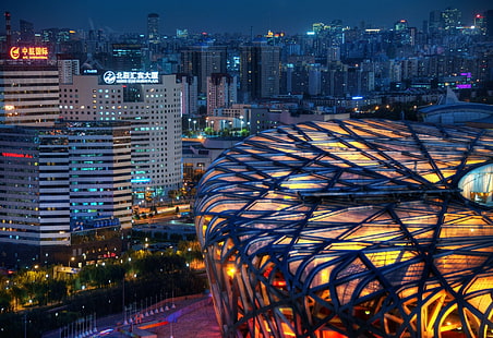 Градове, Пекин, Китай, Олимпийски стадион, HD тапет HD wallpaper