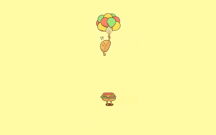 gelbe und schwarze Vogelillustration, Burger, Minimalismus, fliegend, HD-Hintergrundbild