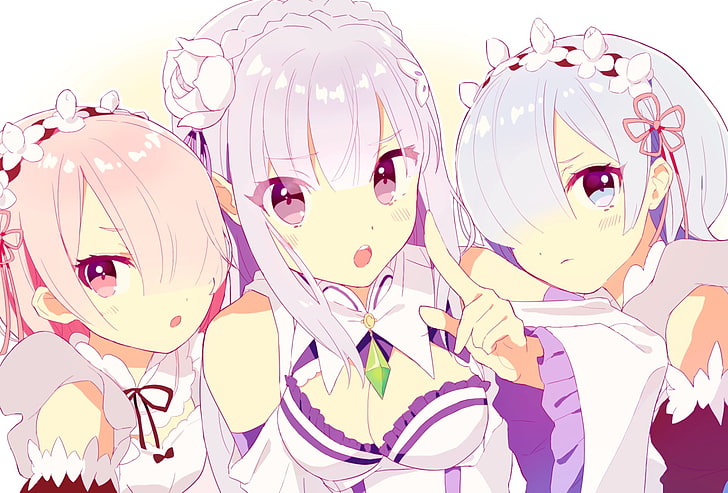 Anime, Re:ZERO -Starting Life in Another World-, Emilia (Re:ZERO), Ram (Re:ZERO), Rem (Re:ZERO), HD wallpaper