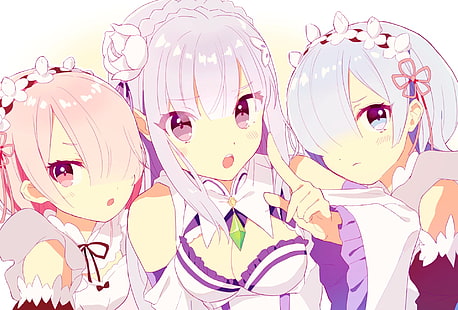 Anime, Re: ZERO -Starting Life in Another World-, Emilia (Re: ZERO), Ram (Re: ZERO), Rem (Re: ZERO), HD тапет HD wallpaper