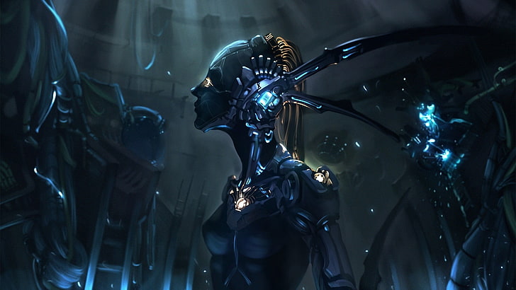 weibliche roboterfigur illustration, maschine, futuristisch, roboter, digitale kunst, science fiction, HD-Hintergrundbild