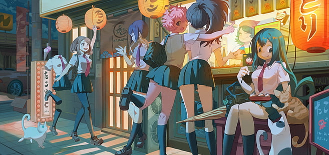 Anime, Kahramanım Akademi, Kyōka Jirō, Mina Ashido, Momo Yaoyorozu, Ochaco Uraraka, Tooru Hagakure, Tsuyu Asui, HD masaüstü duvar kağıdı HD wallpaper