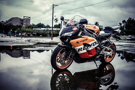 оранжевый и красный Honda CBR 150 Repsol спортивный мотоцикл, дизайн, фон, мотоцикл, Honda, HD обои HD wallpaper