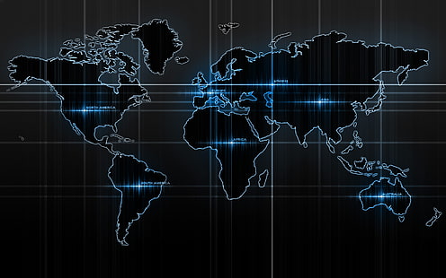 илюстрация на черно-сива карта, карта на света, карта, тъмно, континенти, HD тапет HD wallpaper