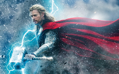 Chris Hemsworth, Comics, Lightning, Marvel-Comics, Männer, Mjolnir, Superheld, Thor, HD-Hintergrundbild HD wallpaper