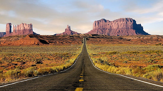 وادي النصب ، الولايات المتحدة الأمريكية ، يوتا ، الولايات المتحدة ، الطريق ، الحديقة الوطنية، خلفية HD HD wallpaper