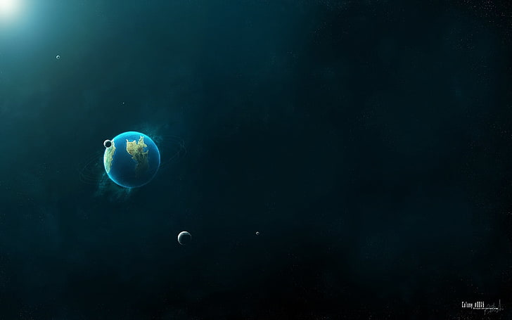 wallpaper bumi biru dan hijau, ruang, planet, karya seni, Wallpaper HD