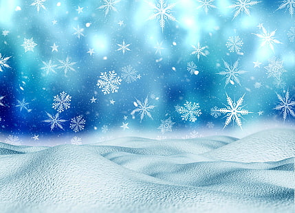 vinter, snö, snöflingor, bakgrund, jul, blå, HD tapet HD wallpaper