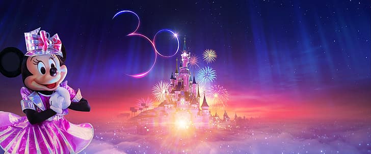 Disneyland, Disney, Paris, fogos de artifício, Minnie Mouse, HD papel de parede