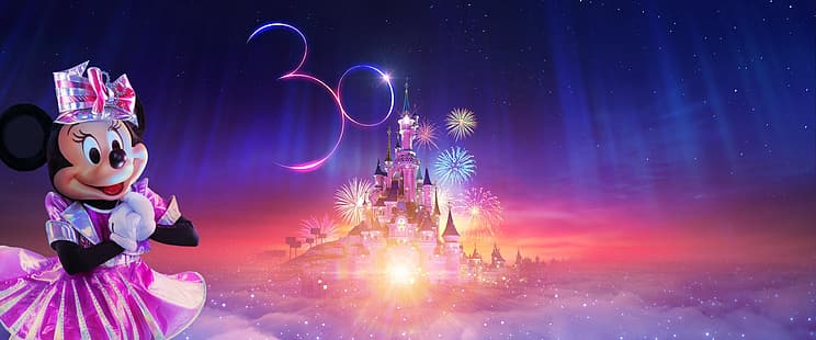 Disneyland, Disney, Paris, fyrverkerier, Minnie Mouse, HD tapet HD wallpaper