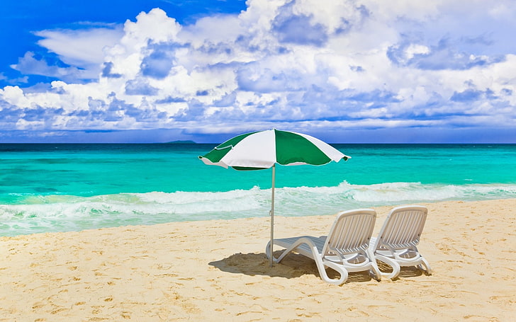 Photography, Beach, Chair, Cloud, Horizon, Ocean, Sand, Umbrella, HD wallpaper