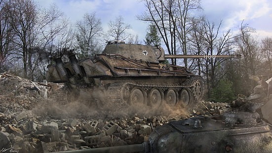 сив боен танк, Германия, танк, танкове, WoT, Panzerkampfwagen V Panther, World of Tanks, Wargaming.Net, BigWorld, PzKpfw V «Panther», HD тапет HD wallpaper