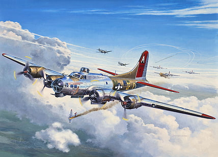 วอลล์เปเปอร์เครื่องบินรบสีเทาและน้ำตาลเครื่องบินรบศิลปะสหรัฐอเมริกาป้อมปราการเครื่องบินทิ้งระเบิดอเมริกันโบอิ้ง BBC หนักลูกเรือลิงค์ B-17 WW2 เยอรมันสี่เครื่องยนต์ป้อมบินโลหะ , บิน, 10 คน, เครื่องบินทิ้งระเบิด, งาน, istribiteli, zavyazalsya, interceptors, วอลล์เปเปอร์ HD HD wallpaper
