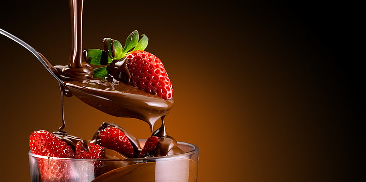 fraises rouges, la douceur, dessert, sucré, fraises au chocolat, Fond d'écran HD