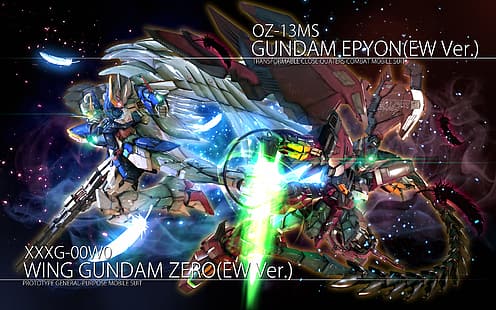  anime, mechs, Gundam, Super Robot Taisen, Mobile Suit Gundam Wing, Gundam Epyon, artwork, digital art, fan art, Wing Gundam Zero, HD wallpaper HD wallpaper