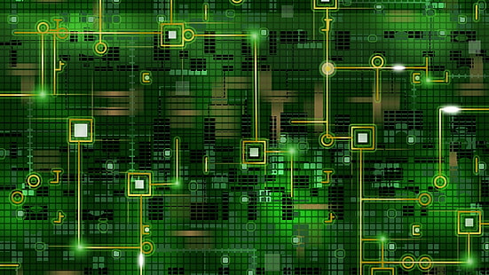 칩, 그리드, 배경, 검정, 녹색, 선, 회로, HD 배경 화면 HD wallpaper