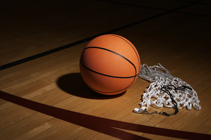 Olahraga Basket, bola basket merah dan cincin jaring, olahraga, Bola Basket, Peluit, bola, bayangan, Kegelapan, olahraga, Kotak, foto, Wallpaper HD