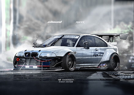 car, YASIDDESIGN, render, artwork, BMW, BMW M3 E46, BMW E46, race cars, HD wallpaper HD wallpaper