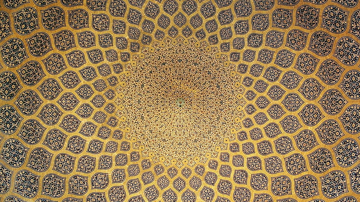 iran, architecture, masque, ceiling, symmetry, dome, pattern, circle, texture, mosaic, iranian architecture, asia, isfahan, HD wallpaper