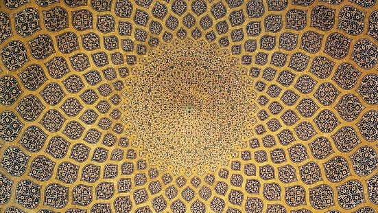iran, architecture, masque, ceiling, symmetry, dome, pattern, circle, texture, mosaic, iranian architecture, asia, isfahan, HD wallpaper HD wallpaper
