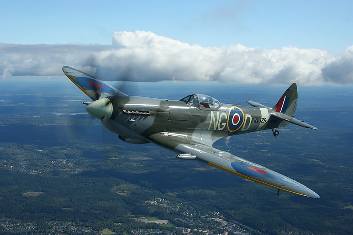 gray NGOD plane, World War II, military, aircraft, military aircraft, UK, airplane, spitfire, Supermarine Spitfire, Royal Airforce, HD wallpaper