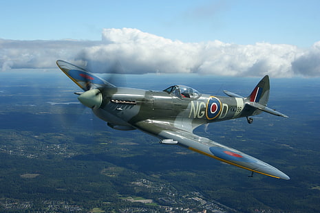 сив самолет NGOD, Втората световна война, военен, самолет, военен самолет, Великобритания, самолет, spitfire, Supermarine Spitfire, Royal Airforce, HD тапет HD wallpaper