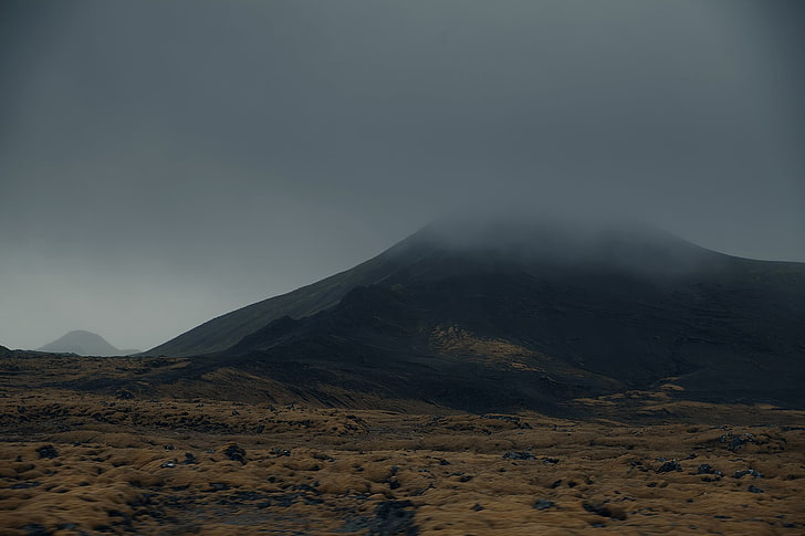 montaña negra, niebla, Fondo de pantalla HD