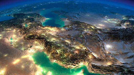 toprak, küre, ışıklar, uydu görüntüsü, İran, uzay, uzay, HD masaüstü duvar kağıdı HD wallpaper