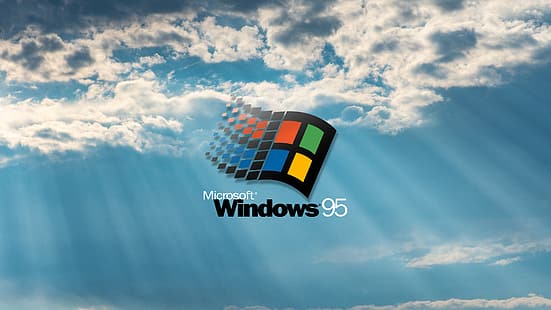 Windows 95, โลโก้, สีน้ำเงิน, Microsoft, วอลล์เปเปอร์ HD HD wallpaper