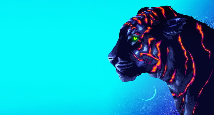 Figure, Cat, Tiger, Background, Art, Neon, James White, Synth, Retrowave, Synthwave, New Retro Wave, Futuresynth, Sintav, Retrouve, Outrun, by James White, HD wallpaper
