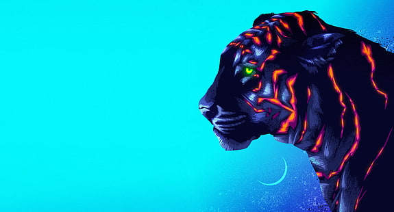  Figure, Cat, Tiger, Background, Art, Neon, James White, Synth, Retrowave, Synthwave, New Retro Wave, Futuresynth, Sintav, Retrouve, Outrun, by James White, HD wallpaper HD wallpaper
